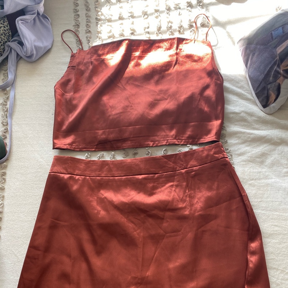 BRAND NEW RUST SATIN set